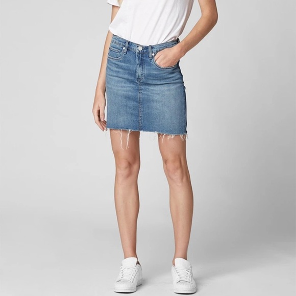 Bank NYC two faced color block denim mini skirt cut off raw frayed hem 28 - Picture 9 of 12